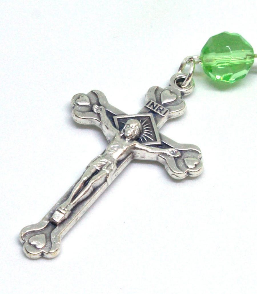 Holy Land Glistening Emerald Rosary Crucifix Front