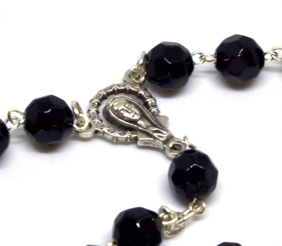 Holy Land Majestic Black Rosary Centerpiece Front