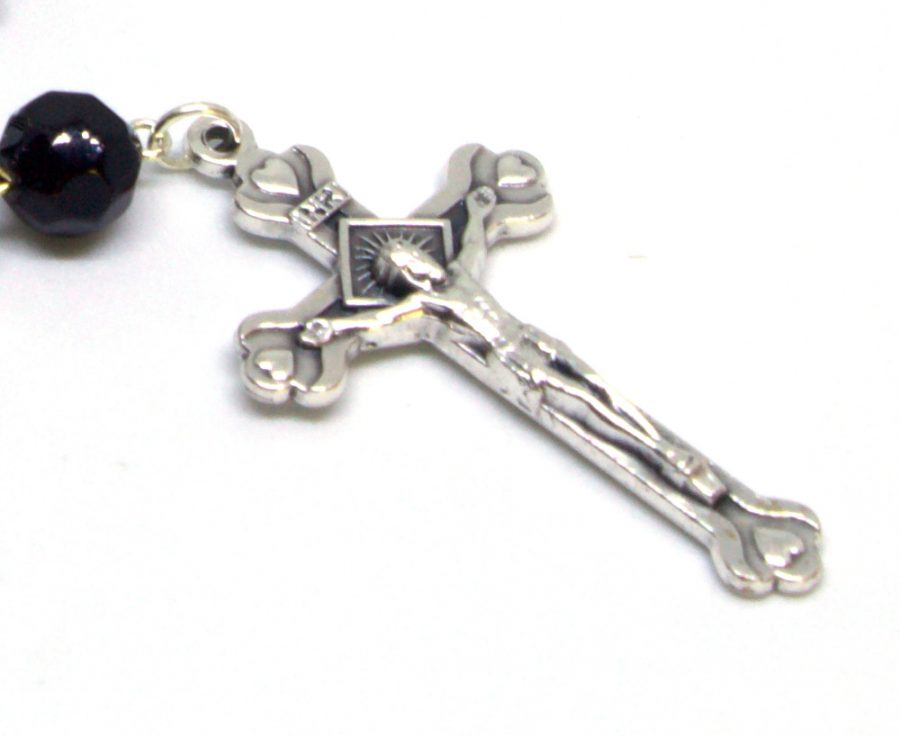 Holy Land Majestic Black Rosary Crucifix Front