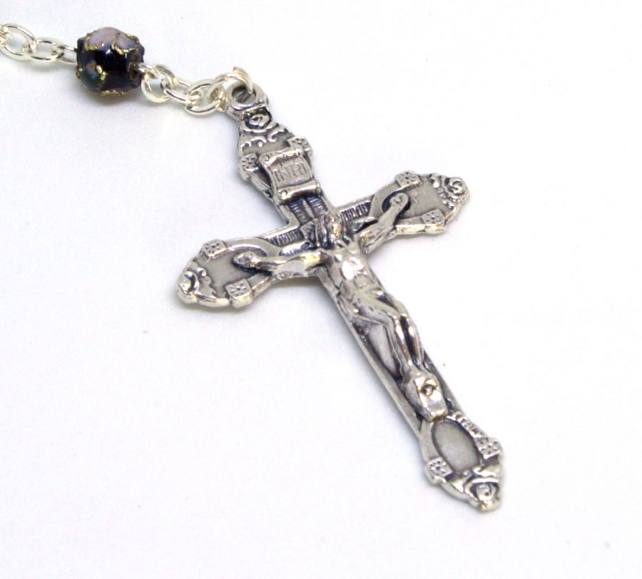 Italian Black Cloisonne Rosary Crucifix