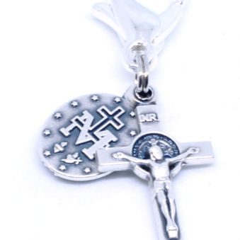 Silver and Gold Crucifix and Miraculous Metal for Rosary Wrap Bracelet - Front View