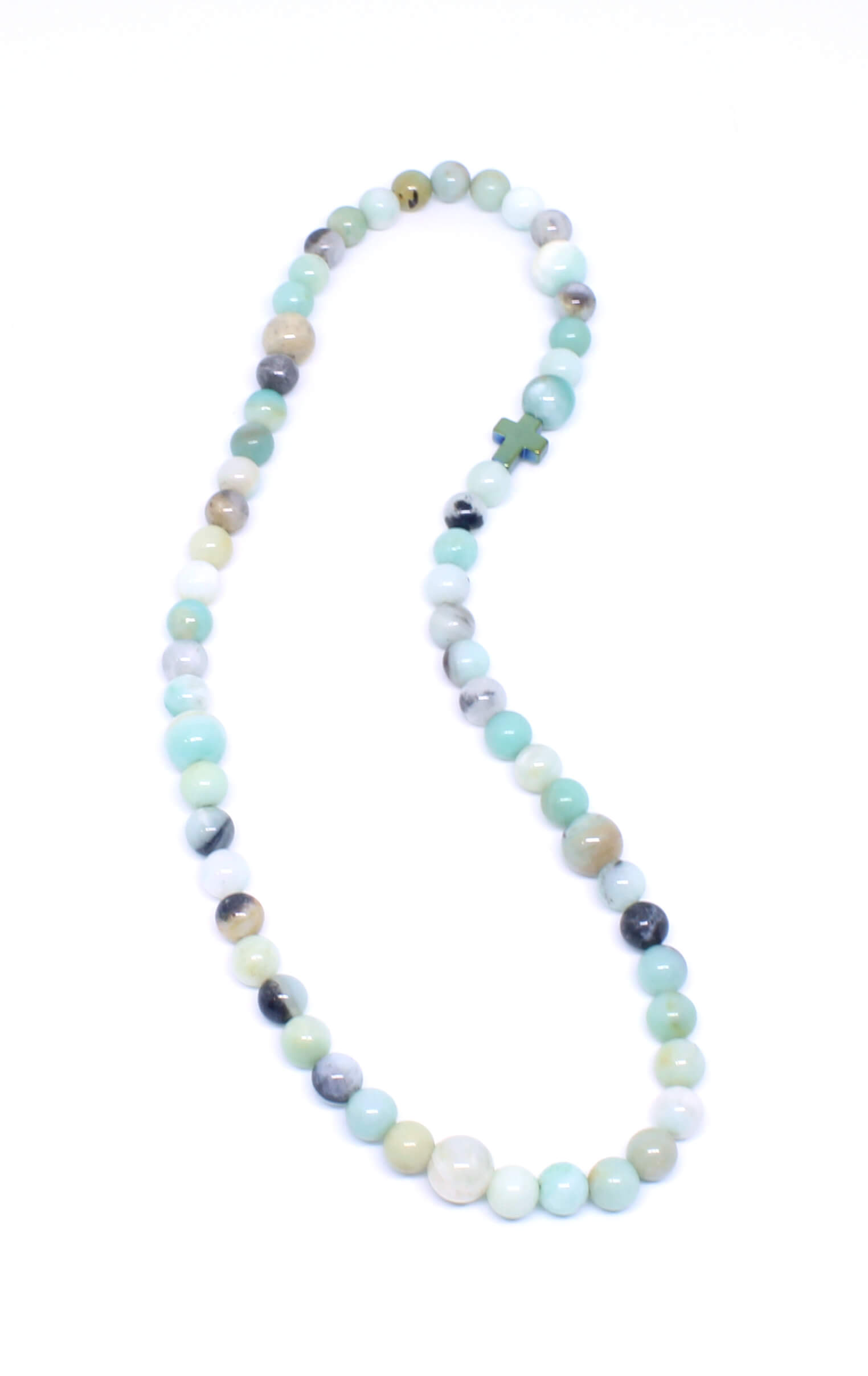 Rosary-Bracelet-Aqua-Solo Rosary Bracelet Multi-color Natural Amazonite Beads