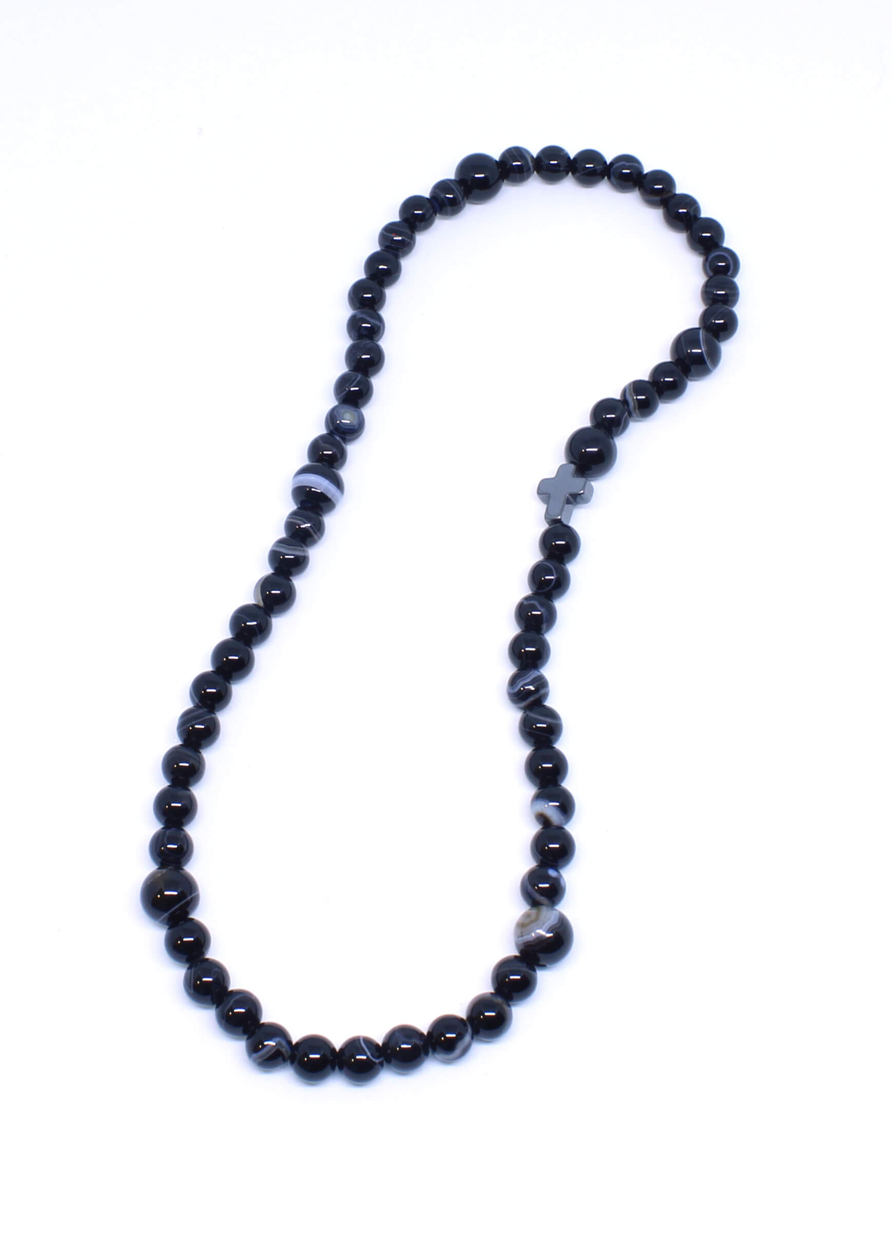 Rosary-Bracelet-Black-Solo Rosary Bracelet Black Stripe Agate Natural Beads